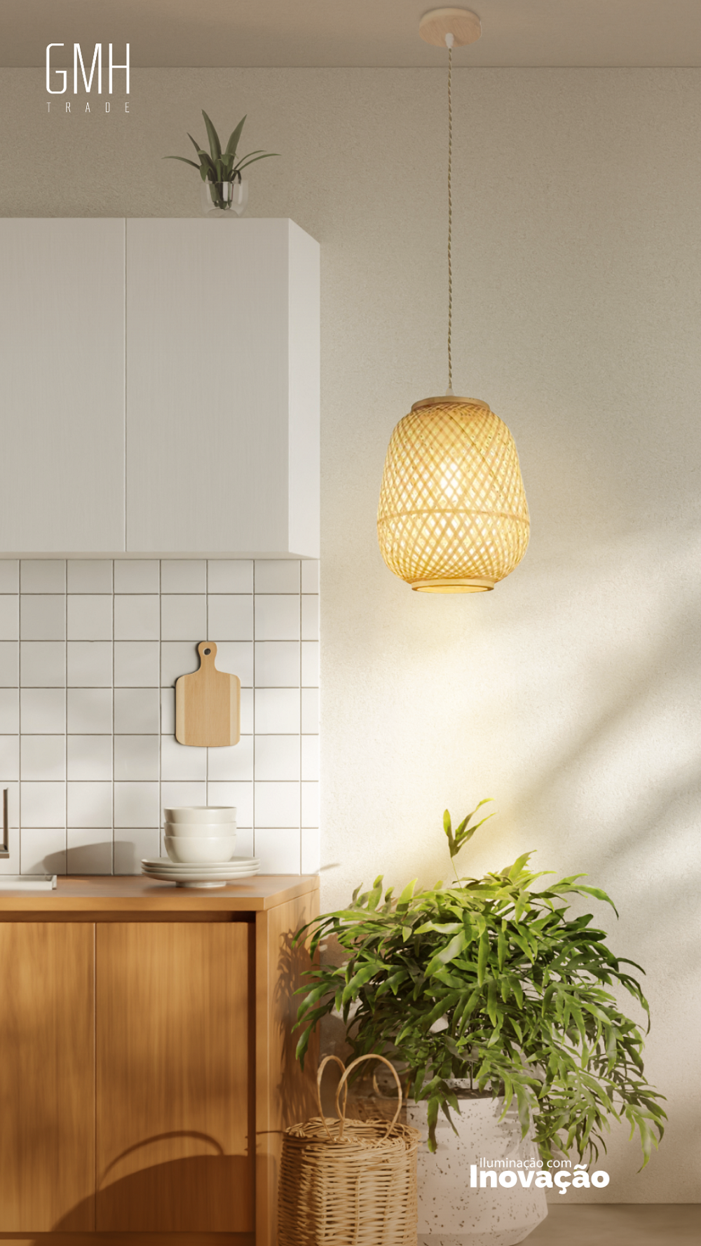 Lúminaria Pendente Rattan de Palha Nova Guine Detalhes